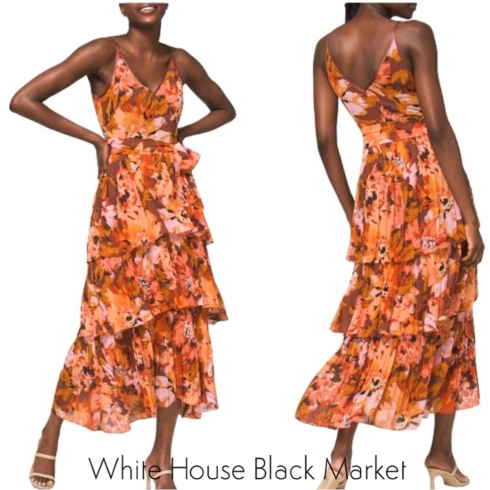 NWT WHITE HOUSE BLACK MARKET Pleated Tiered Midi Dress